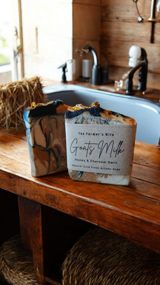 Goat Milk Soap with Honey Charcoal Swirl